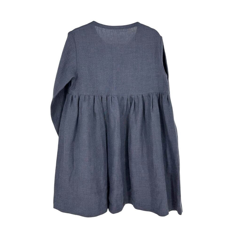 Girls 5Y Hand Made 100% linen Dress Button Front Graphite Blue Long Sleeve Boho